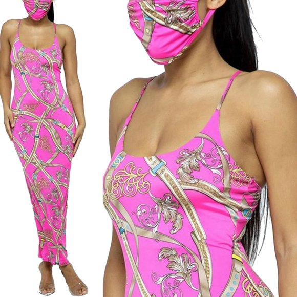 Spaghetti Strap With Face Mask Maxi dress (Pink) - Picture 2 of 2